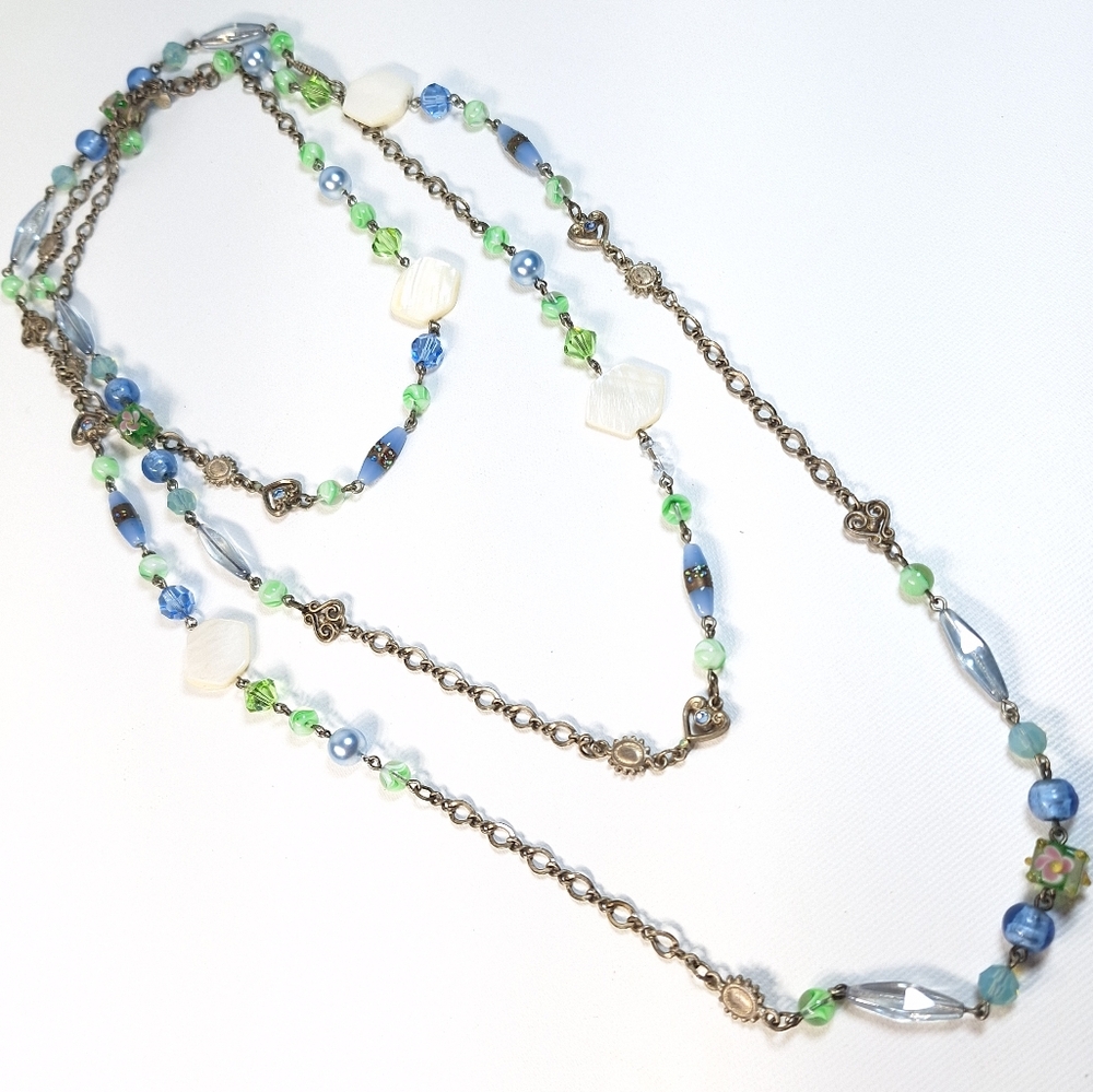 Myka Silver Tone Handmade Glass Bead Multi Use Body Belt Necklace